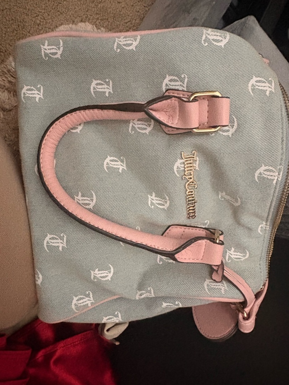 Juicy Couture Light Blue Canvas Satchel with Pink Trim